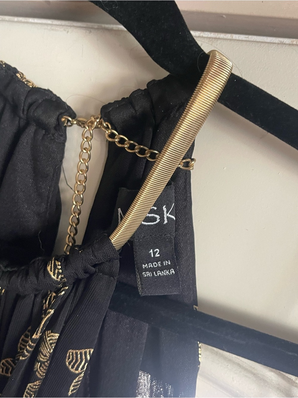 Black Maxi Halter Dress with Gold Floral Foil - Picture 3 of 4